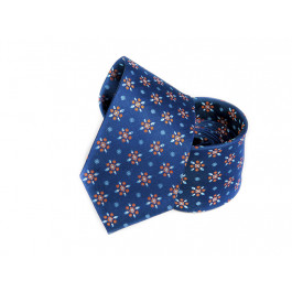 Cravata matase bleumarin cu motive florale orange