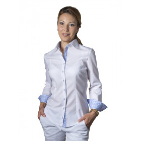 Camasa Alba Dama EASY IRON - Exclusive Slim Fit cu garnitura paisley bleu