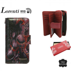 Portofel elegant dama LORENTI Alessia RFID din piele naturala burgundy cu pattern snake