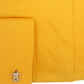 Camasa office dama galben ocru din bumbac satinat Luxury Slim Fit EASY IRON pentru butoni 