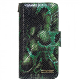 Portofel elegant dama LORENTI Alessia RFID din piele naturala verde cu pattern snake
