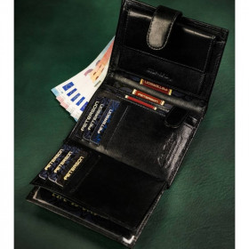 Portofel vertical barbati PETERSON Christian RFID din piele naturala neagra cu inchidere prin capsa